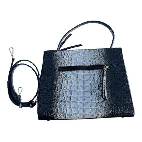 Handbags - Black White and Gray Faux Crocodile Crossbody Bag Purse